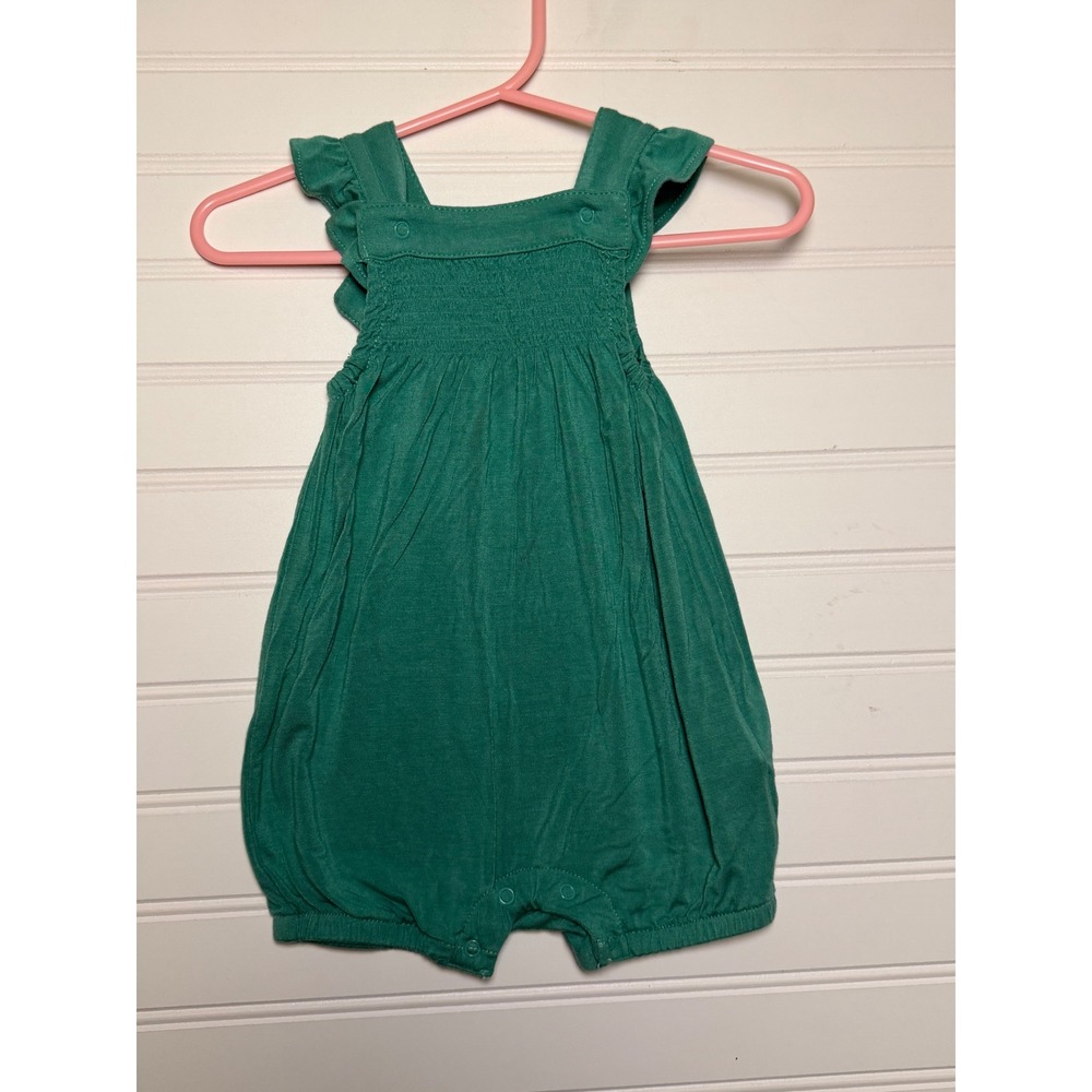 Angel Dear Emerald Green Smocked Ruffle Bamboo Bubble Romper 3-6M